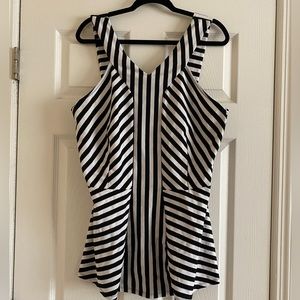 Torrid 2 Black White Stripe Peplum Tank